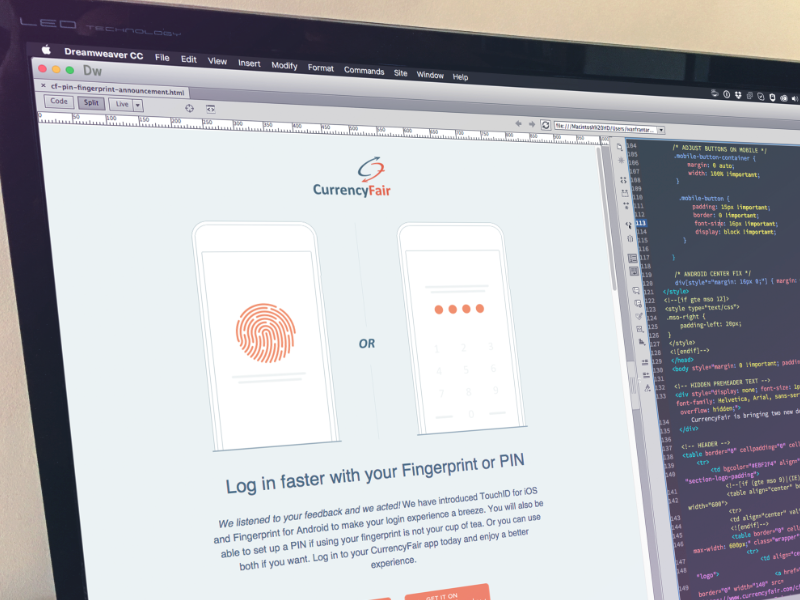 Email promoting new authentication feature credentials login pin fingerprint fingerprintid promotion marketing campaign email authentication touchid