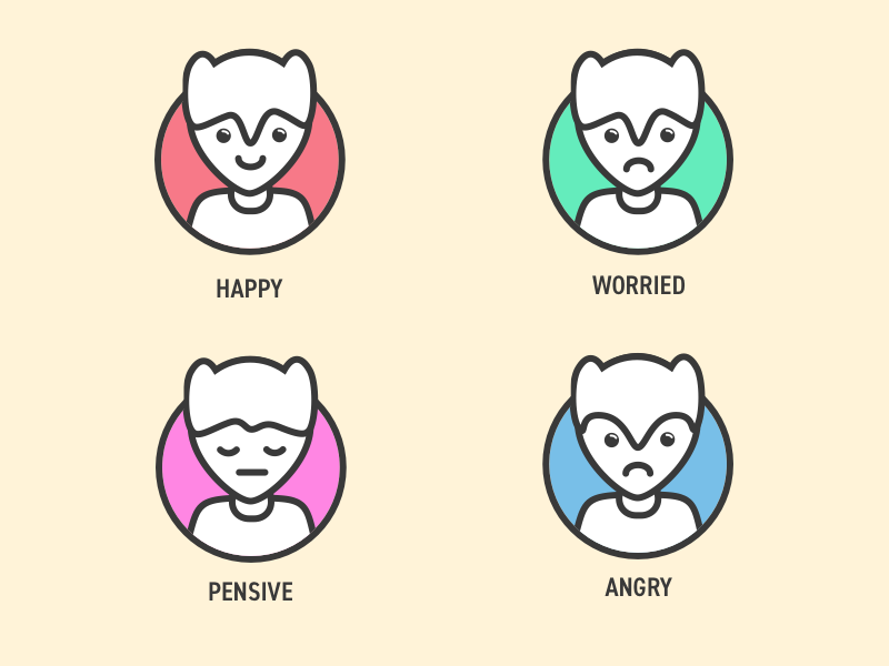 Avatars illustrations angry pensive worried happy emotions personas illustrations users icons profile avatars