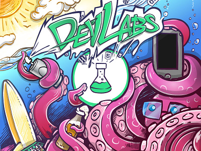 DevLabs wall cartoon digital art illustration octopus vector