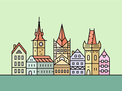 Old european city architecture building castle church city cityscape town vector