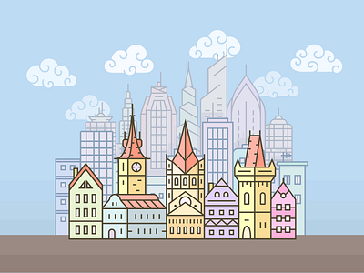 City 2 castle city illustration line town vector