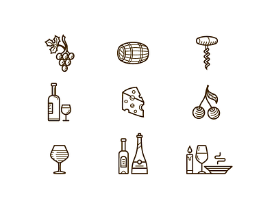Wine and restaurant icons bottle dinner glass icon line restaurant vector wine