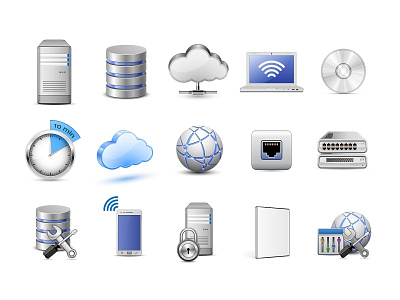 Computer and Cloud Computing Vector Icon Set cd clock cloud computing computer db hosting icon laptop network server set vector