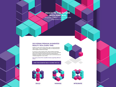 Pixelbug 3d abstract augmented reality block cubes geometric graphic illustration key visual look and feel pixel technology texture typography user inteface ux vector volumen web design website