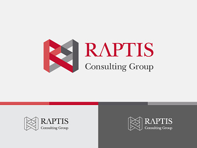 Raptis Consulting Group 2d 3d brand branding consulting design flat geometric graphic icon identity lettering logo minimal red ribbon symmetry type typography vector