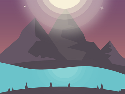In The Night Air Dribbble camping flat illustration lake mountain night outdoor scene tree