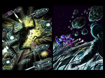 Space Is A Dangerous Place! alien concept art digital 2d illustration photoshop scifiart space art space opera spaceships