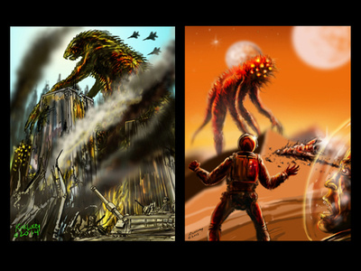 The Big Monsters! conceptart digital painting digitalart giant monsters horror horror art illustration art kaiju monsters photoshop retro scifi scifiart