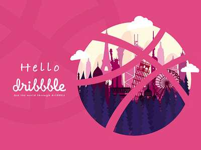 Hello dribbble building dribbble illustraion window world