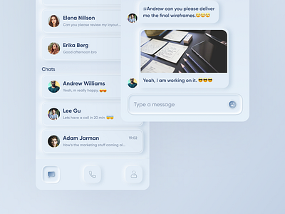 Skeuomorph Version of a Chat App (Inspired by Skype) 2020 trends best design chat app daily ui daily ui challenge live chat live chat app mobile mobile ui neomorphic ui neomorphism skeumorphic mobile ui skeumorphic ui skeuomorph skeuomorphic app design skeuomorphic mobile app skeuomorphism designs skype user experience user interface
