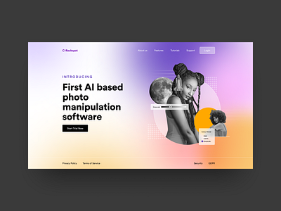 Home page first fold Design for a AI SaaS startup