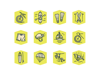 Adventure Icons adventure badge base jumping bike bungee canoeing caving climbing mountain outdoors patch road biking