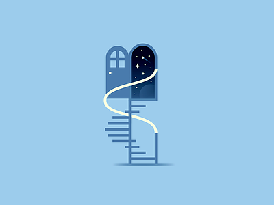 Stairway to the stars door galaxy illo outerspace rail space spiral spot staircase stars steps window