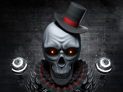 Skull black chrome circus energy glow metal red skull.hat