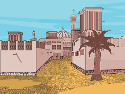 Bastakiya Quarter design dubai illustration