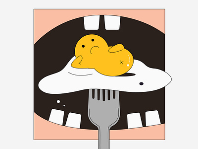 Twin Yolks- Ready? breakfast character cute design eat eaten egg eggs flat food food illustration graphics humor illustration illustrator minimal mouth teeth vector yolk