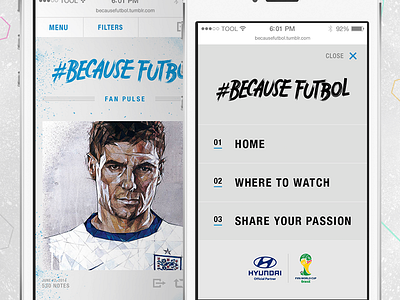 Hyundai FIFA World Cup Mobile cup design futbol interactive menu mobile nav soccer tumblr web website world