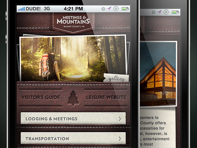 Meetings & Mountains Mobile Website design interactive iphone leather mobile nature photoshop web