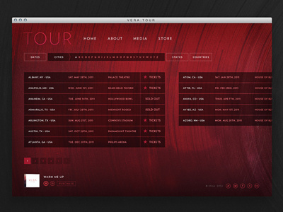 Vera Tour Page band brand branding design identity interactive music typography web web design website