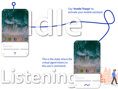 Virtual assistant adobe ai android app artificial intelligence assisatnt chatbot design icon idle illustration listening logo mobile troopr typography ui ux virtual xd