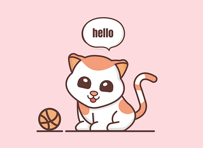 Hello, dribbble cartoon cat illustration vector