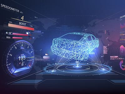 Futuristic user interface. Car service in the style of HUD. abstract achievement analysis app battery car data design display engine futuristic game hud scan screen speed speedometer tachometer ui user