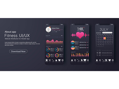 Fitness Activity Tracker Dashboard. UI UX design mobile template activity android app creative design diagram digital fitness health heart icon illustration interface ios kit mobile tracker ui user ux