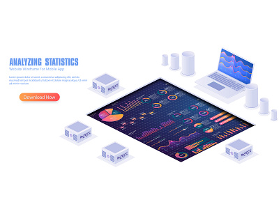 Infographic vector elements.Illustration of data financial graph ai analysis analytics app chart communication dashboard data design digital education finance gradient graph infographic isometric statistic technology ui vector