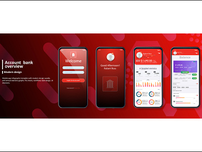 Banking app UI Kit for responsive Mobile app 2019 activity analysis analytics app bank best card colorful credit dashboard design gui interface kit mobile panel red trends ui