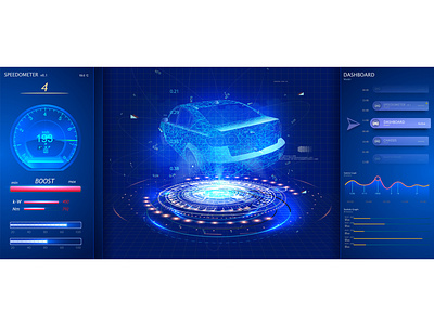 Car service app in the style of HUD. Futuristic user interface