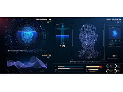 Biometric Identification or Recognition System of Person biometric data detection digital face facial future hud human id identification identity person recognition scan security set system vector voice