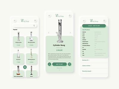 Bong Shop (shopping app) accessories app bong bong shop cannabis concept mint green neomorphism shopping app uiux