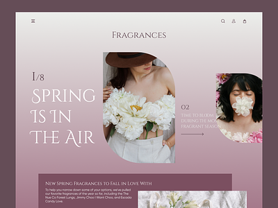 Fragrances store aromatic beauty clean concept ecommerce flowers fragrances girl landing mainpage pink spring store uidesign uxui
