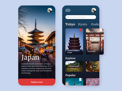 Travels in Japan (travel app) app concept japan japanese culture mobile mobile app tokyo travel travel app traveling uidesign uiux