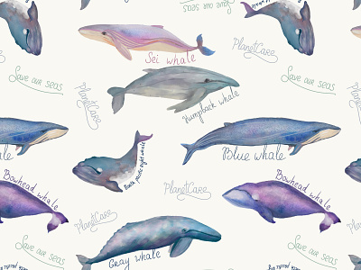 Whales illustration pattern watercolor whales