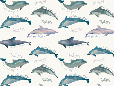 Dolphines ecology illustration pattern plastic watercolor whales
