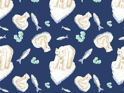 Polar bears on ice! ecology pattern plastic watercolor