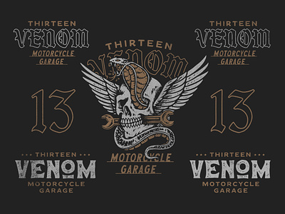 Thirteen Venom branding cobra design distressed eagle graphic design illustration lettering logo motorcycle rough skull snake type typography vector venom