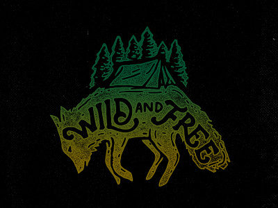Wild And Free adventure camp fire design fox illustration lettering logo outdoor pine trees type typography wander wanderlust wild