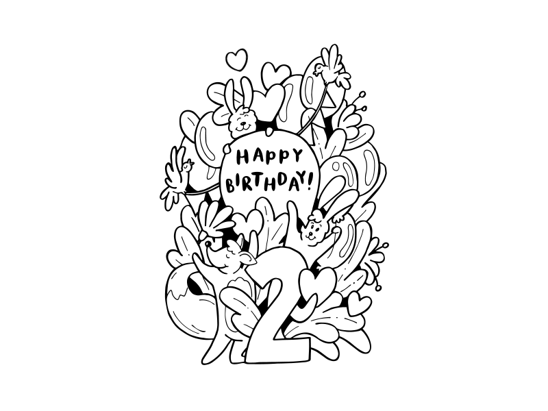 2hb animals animation coloring book coloring page cute animals design doodle doodle art happy birthday illustration ink pen kid art
