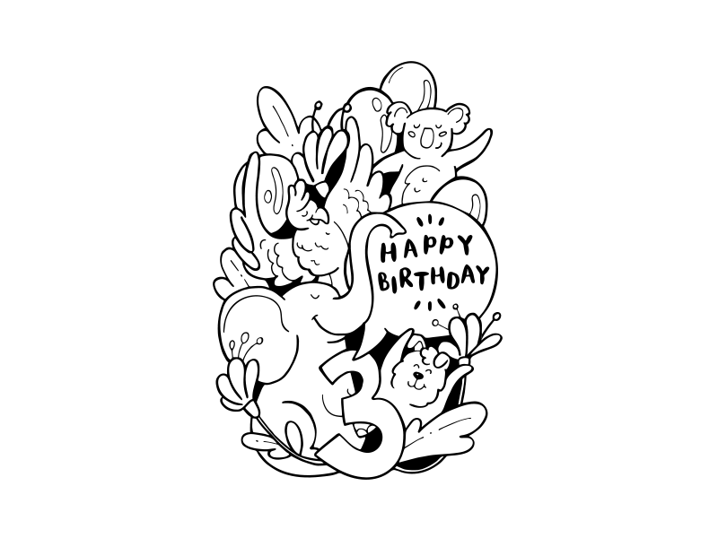 3hb animals animation coloring book coloring page cute animals design doodle doodle art happy birthday illustration ink ink pen kid art