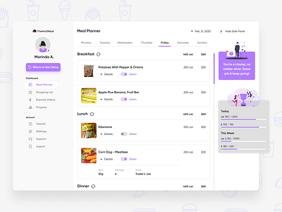 Meal Planner Redesign app dashboad dashboard design design design app diet figma flat food meal meal planner minimal planner redesign snacks ui ux vector web web app