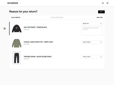 Return an Item apparel clothing design figma flat minimal orders refund return shopping ui ux vector web