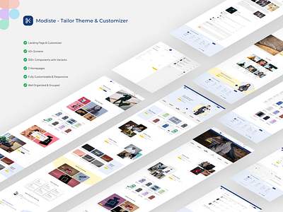 Modiste: Tailor Theme & Customizer (Figma UI Kit) apparel business cloth customizer design dress dressmaker landing page minimal sewing tailor ui kit website