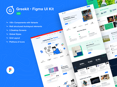 Greekit (for Greelogix) app components design figma homepage landing page minimal theme ui ui kit ux vector web