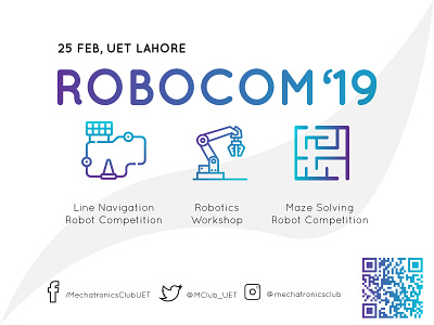 Robocom 2019 design engineering event flat gradient illustration lahore mechatronics minimal pakistan vector