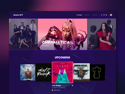 Music NFT Marketplace 2: Hero Section 80s blockchain crypto cryptocurrency digital e commerce hero landing page marketplace music nft platform retro retrowave song synthwave ui vintage visual identity website