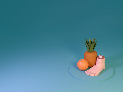 Fruit By The Foot blender feet foot fruit fruit by the foot fruit illustration illustration joke lighting lowpoly lowpolyart modeling orange pineapple still life