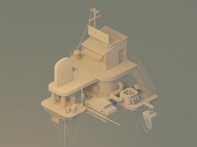 Cloud66: Model Detail bar blender cables clay render future illustration isometric lighting lowpoly modeling pit stop platform plutonium polygon runway sci fi space stairs station wires