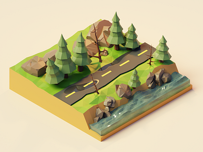 Polygon Runway: Forest Road blender illustration isometric lighting modeling